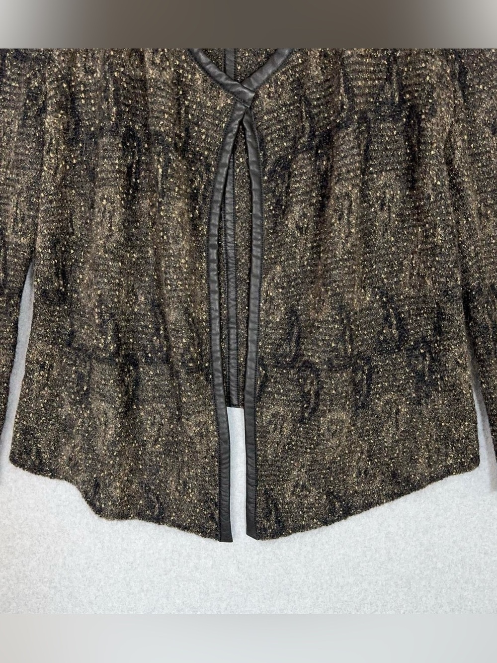 Eileen Fisher Cardigan Sweater Leather Trim Open Front Mohair Blend Womens Small - Picture 5 of 14